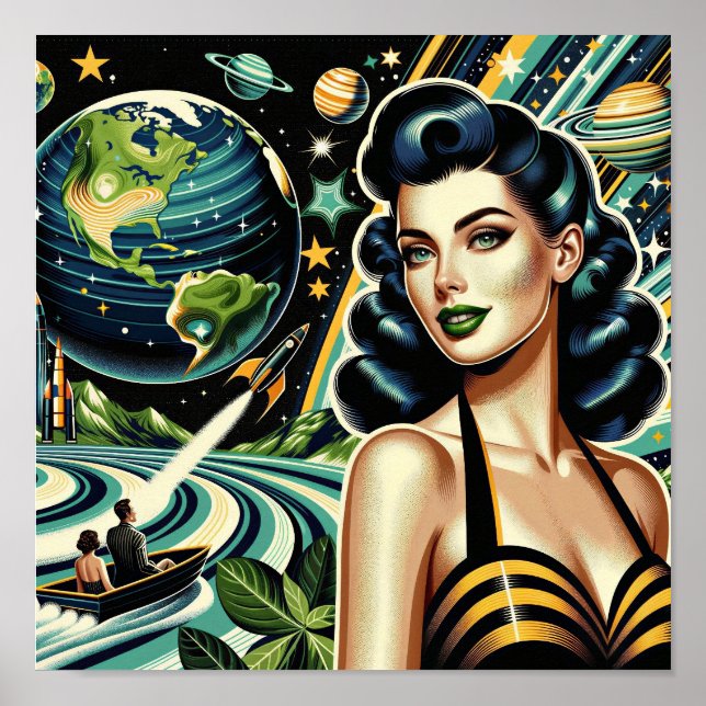 Affiche Planète Rétro Pin-Up (Devant)