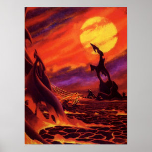 Affiche Planète volcanique de science-fiction vintage avec