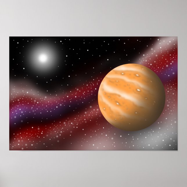 Affiche Planètes ambre flottant dans la galaxie. (Devant)