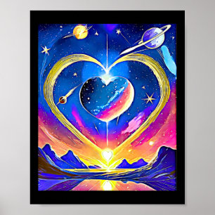 Affiche Planètes de la Saint-Valentin Étoiles Lunes Amour