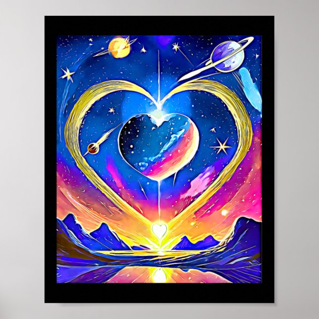 Affiche Planètes de la Saint-Valentin Étoiles Lunes Amour  (Devant)