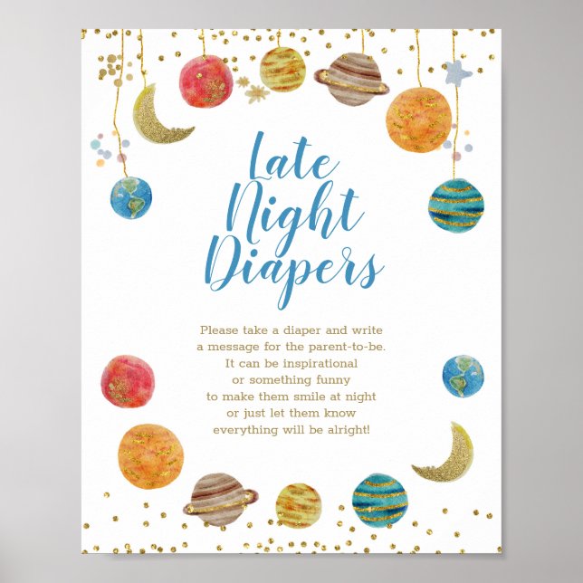 Affiche Planètes Espace Extérieur Baby shower Diapositives (Devant)