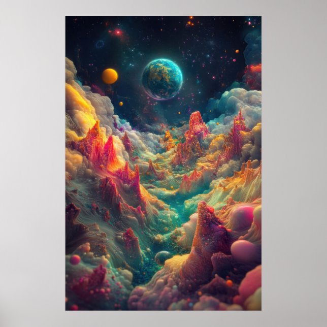 Affiche Planètes psychédéliques d'un paysage Alien (Devant)