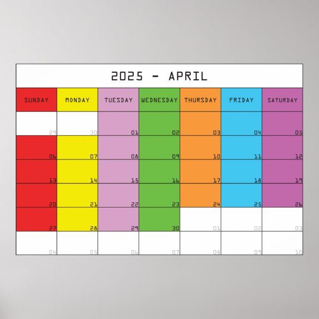 Affiche Planificateur de calendrier de jours de couleur av (Devant)
