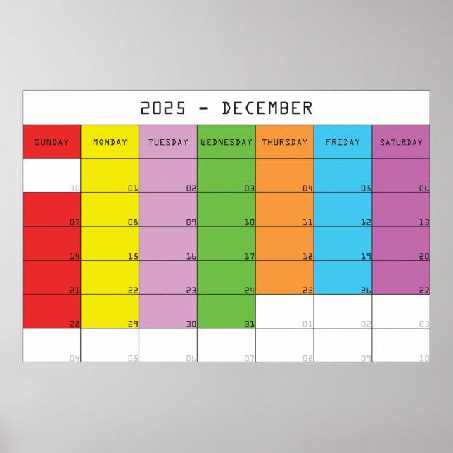 Affiche planificateur de calendrier de jours de couleur dé (Devant)
