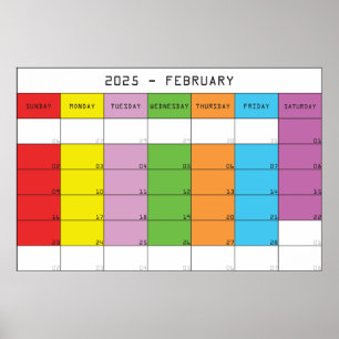 Affiche planificateur de calendrier de jours de couleur fé