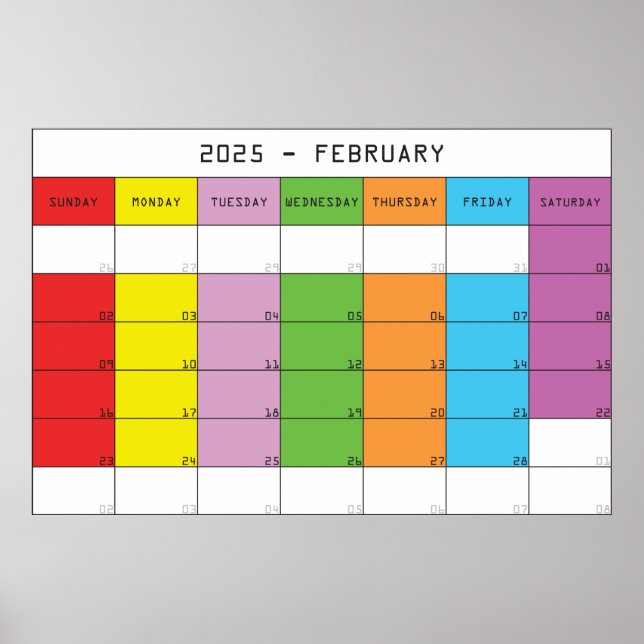 Affiche planificateur de calendrier de jours de couleur fé (Devant)