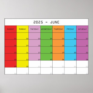 Affiche planificateur de calendrier de jours de couleur ju