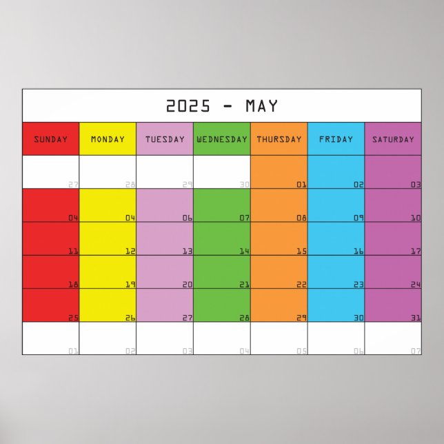 Affiche planificateur de calendrier de jours de couleur ma (Devant)