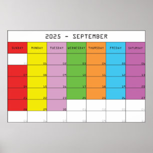 Affiche planificateur de calendrier de jours de couleur se