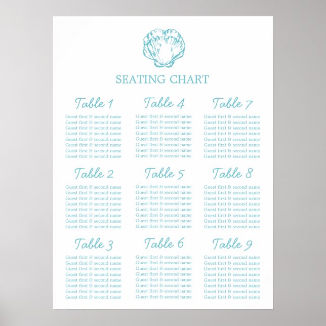 Affiche Planificateur de table de mariage coquille de clam (Devant)