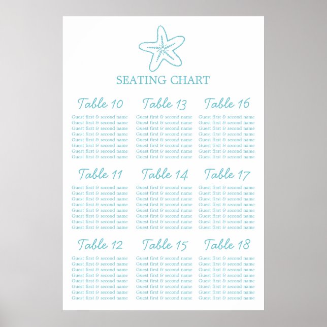 Affiche Planificateur de table de Mariage de mer 10-18 (Devant)