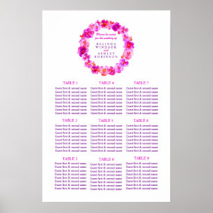 Affiche Planificateur de table de mariage rose 1-9 tables