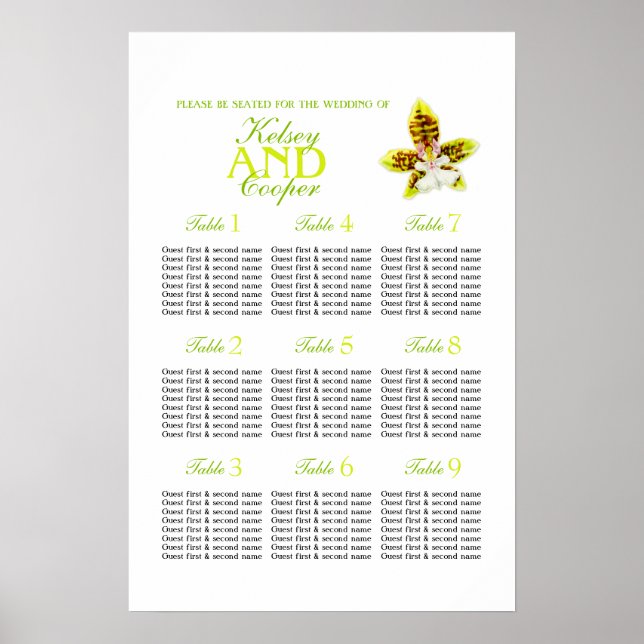 Affiche Planificateur de tables de mariage avec feuillage  (Devant)
