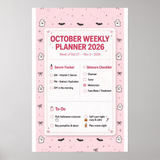 Affiche Planificateur Hebdomadaire d'Octobre 2026 Rose Coq