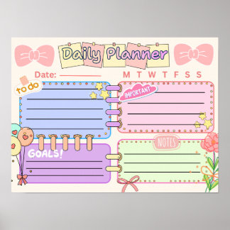 Affiche planificateur quotidien kawaii coloré