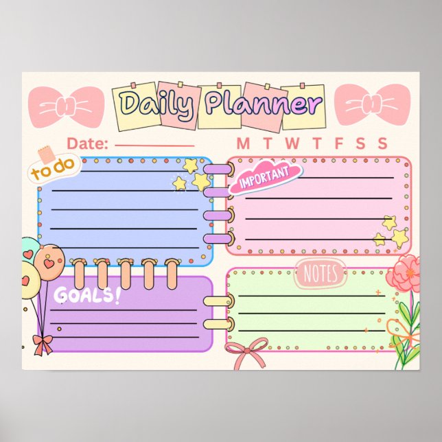 Affiche planificateur quotidien kawaii coloré (Devant)