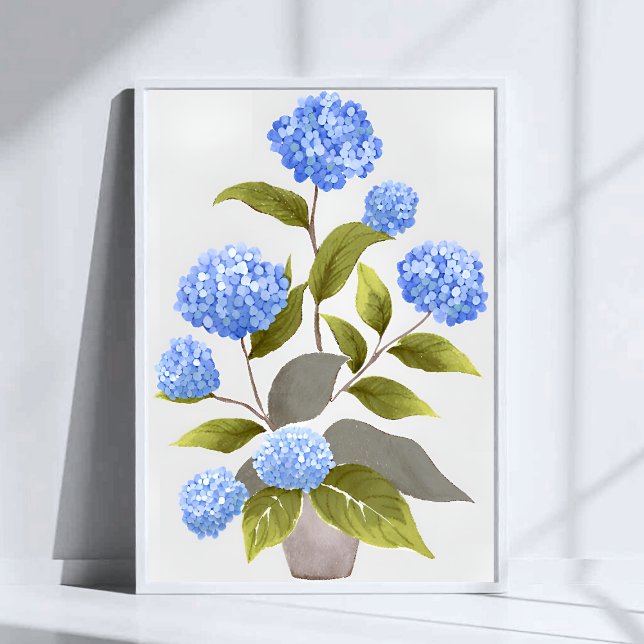 Affiche Plante Blue Hydrangea | Belle aquarelle florale (Créateur téléchargé)