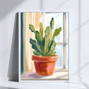Affiche Plante de cactus   Aquarelle botanique verte