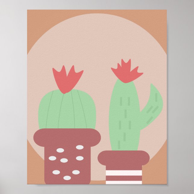 Affiche Plante de cactus en pot en argile et formes d'art  (Devant)
