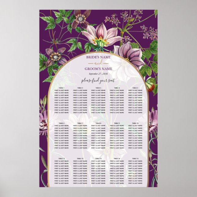 Affiche Plante Florale Vert Or Mariage Carte de siège (Devant)