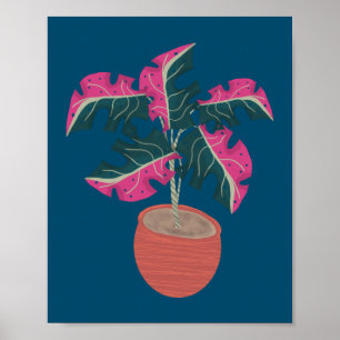 Affiche Plante Monstera Rose Dessinée à la Main