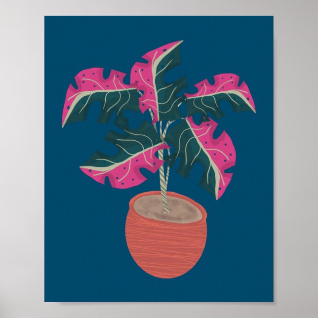 Affiche Plante Monstera Rose Dessinée à la Main (Devant)