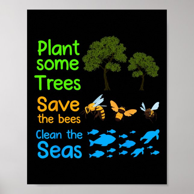 Affiche Plante Plus D'Arbres Sauver Les Abeilles Nettoyer  (Devant)