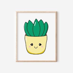 Affiche Plante Succulent Glissé À La Main Cute Kawaii