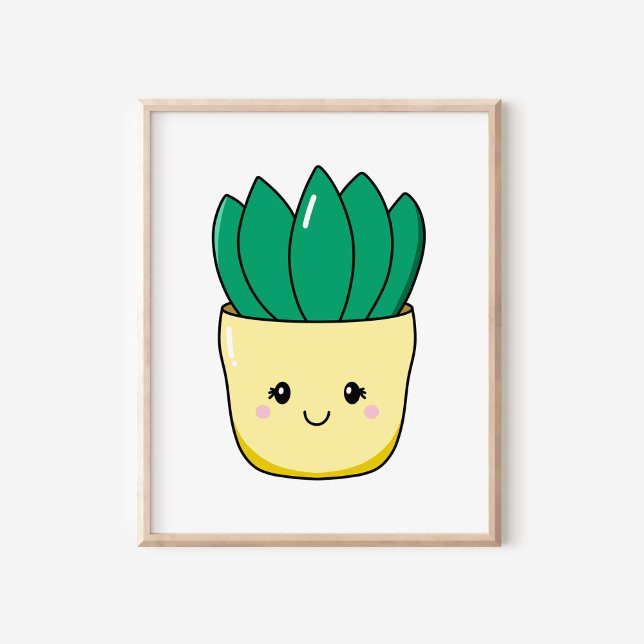 Affiche Plante Succulent Glissé À La Main Cute Kawaii (Créateur téléchargé)