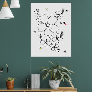 Affiche Plantes colorés et aquarelle de bourdon