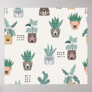 Affiche Plantes de dessin : Visage d'ours sans couture