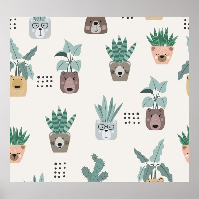 Affiche Plantes de dessin : Visage d'ours sans couture (Devant)