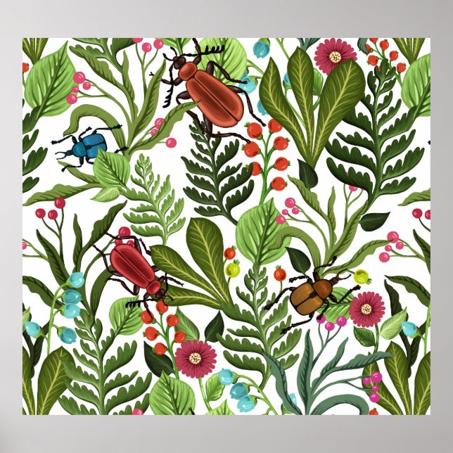 Affiche Plantes décoratifs et insectes : Design sans coutu (Devant)
