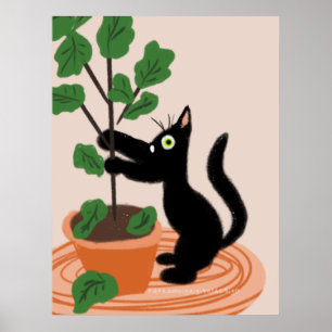 Affiche Plantes en pot d'arbre à figues de chat drôle dess