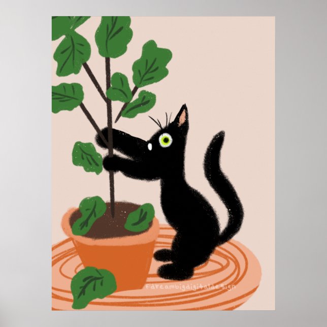 Affiche Plantes en pot d'arbre à figues de chat drôle dess (Devant)