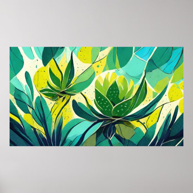 Affiche Plantes succulents en vert et jaune (Devant)