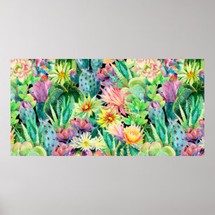 Affiche Plantes succulents et motif de jardin de cactus
