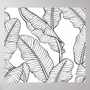 Affiche Plantes tropicaux, fleurs, croquis de jungle.