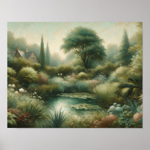 Affiche Plantes vintages Garden Pond Green