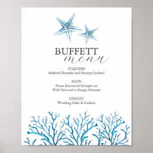 Affiche Plaque Buffet Mariage Plage Aquarelle Starfish