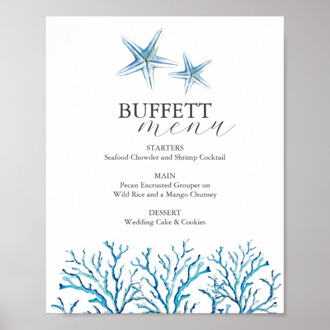 Affiche Plaque Buffet Mariage Plage Aquarelle Starfish (Devant)