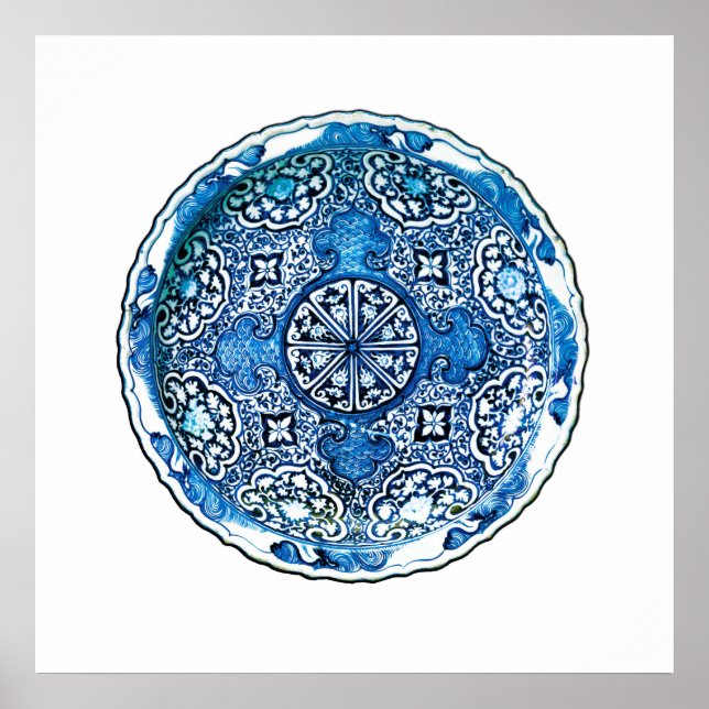 Affiche Plaque chinoise antique, bleu Cobalt et blanc (Devant)