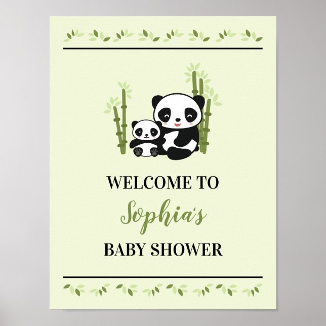 Affiche Plaque de Baby shower pour ours maman et bébé Pand (Devant)