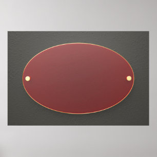 Affiche Plaque rouge ovale avec bord doré