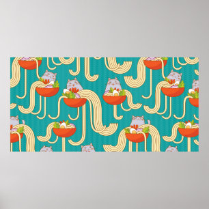Affiche Plaques de nouilles et chats amusants. Nouilles av