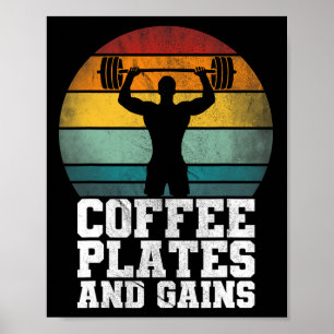 Affiche Plaques Et Gains De Café - Travail De Poids Rétro