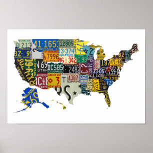 Affiche Plaques minéralogiques des Etats-Unis - tous les