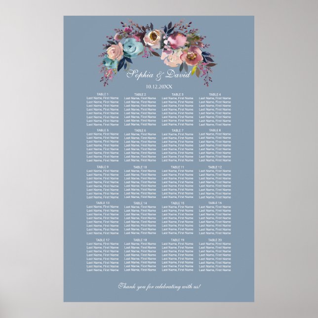 Affiche Plastique bleu-bleu rose floral Dusty Graphique 16 (Devant)