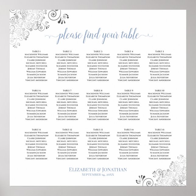 Affiche Plat 15 Mariage de table Plat blanc et bleu (Devant)